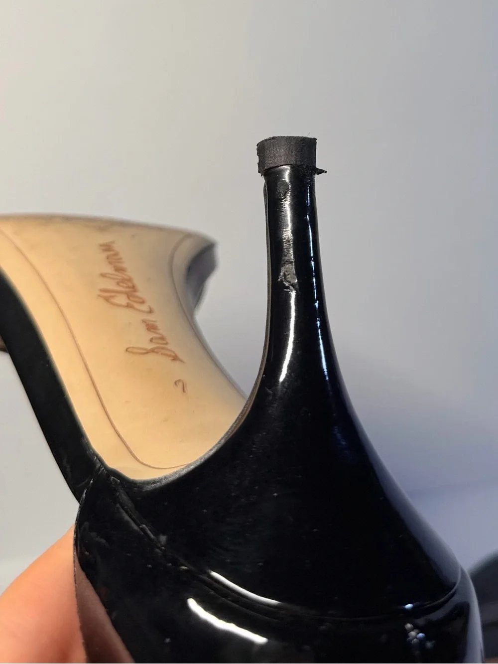 SAM EDELMAN Patti Black Patent Ankle Strap Heels, Gently worn. Size 7.